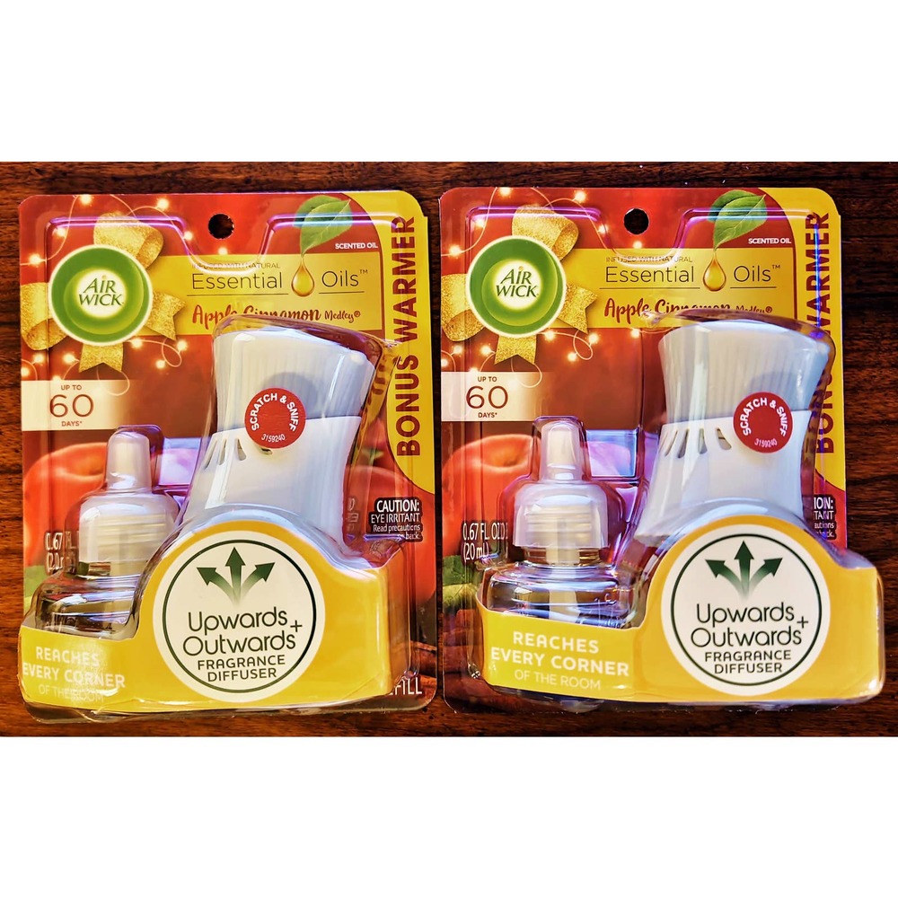 2pk Air Wick Plug-In Starter Kit Warmer & Refill‎ Apple Cinnamon Medley NEW